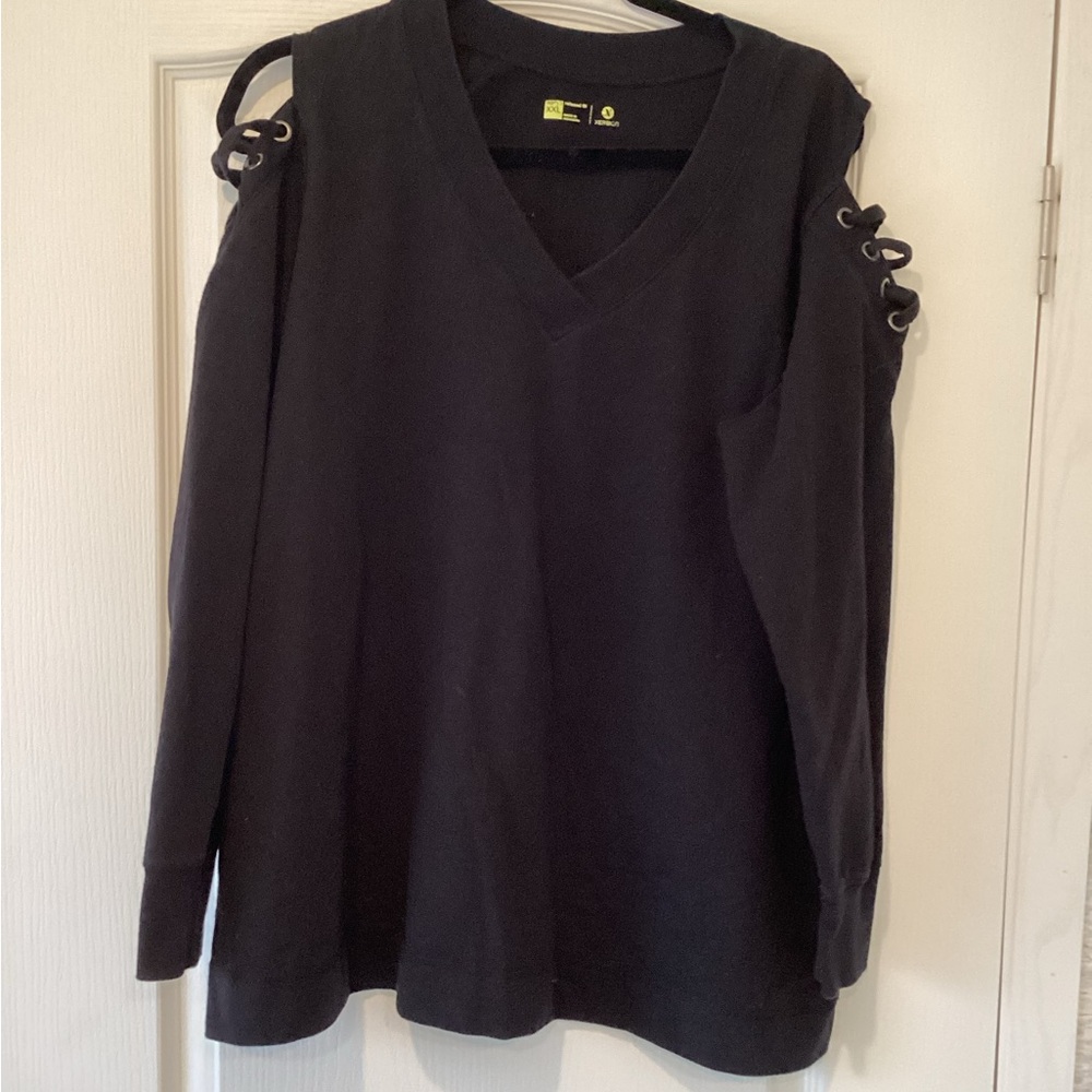 Xersion Black Cold-Shoulder V-Neck Sweatshirt XXL EUC